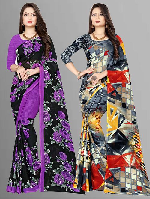 women pack of 2 casual wear combo sarees with blouse - 21429299 - Very Small Image - 1