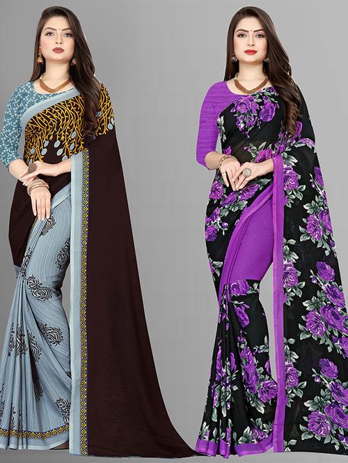 women pack of 2 casual wear sarees with blouse - 21429306 - Very Small Image - 1