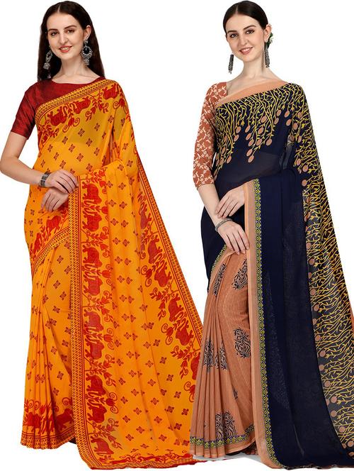 women pack of 2 casual wear combo sarees with blouse - 21429307 - Very Small Image - 1