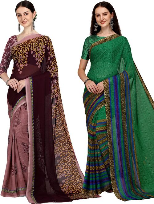 women pack of 2 casual wear combo sarees with blouse - 21429309 - Very Small Image - 1