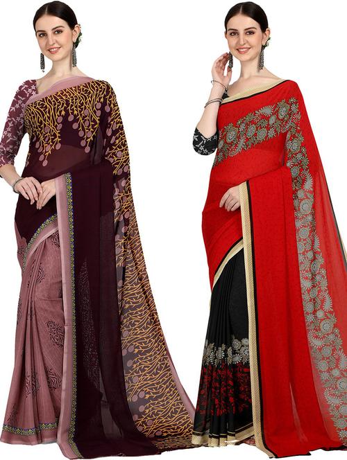 women pack of 2 casual wear combo sarees with blouse - 21429310 - Very Small Image - 1