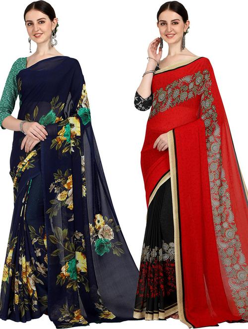 women pack of 2 casual wear combo sarees with blouse - 21429311 - Very Small Image - 1