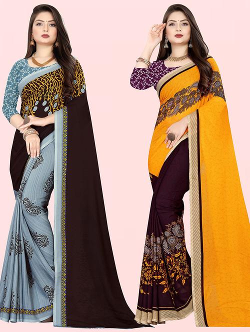 women pack of 2 casual wear combo sarees with blouse - 21429345 - Very Small Image - 1