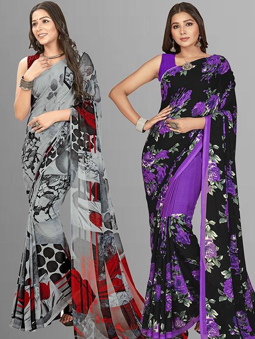 women pack of 2 casual wear sarees with blouse - 21429349 - Very Small Image - 1