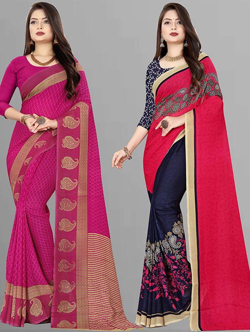 women pack of 2 casual wear sarees with blouse - 21429353 - Very Small Image - 1