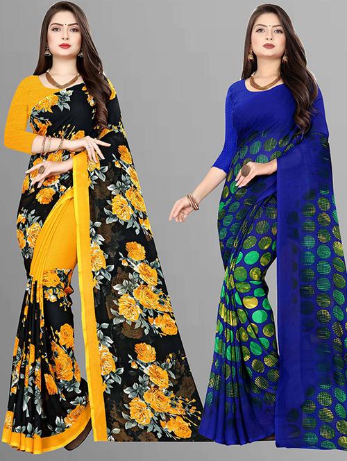 women pack of 2 casual wear combo sarees with blouse - 21429355 - Very Small Image - 1
