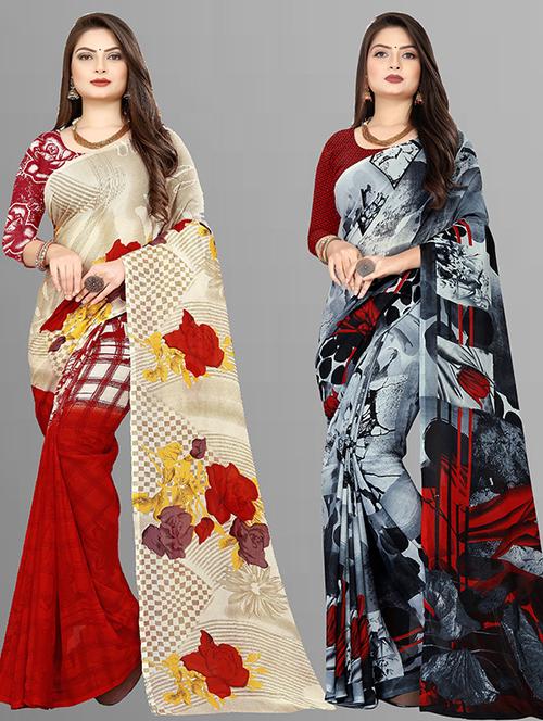 women pack of 2 casual wear combo sarees with blouse - 21429358 - Very Small Image - 1