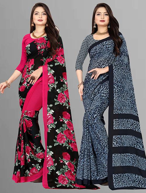 women pack of 2 casual wear combo sarees with blouse - 21429359 - Very Small Image - 1