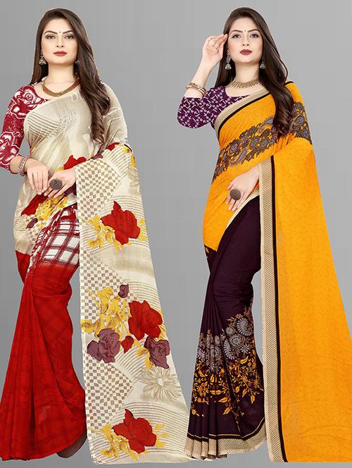 women pack of 2 casual wear sarees with blouse - 21429361 - Very Small Image - 1