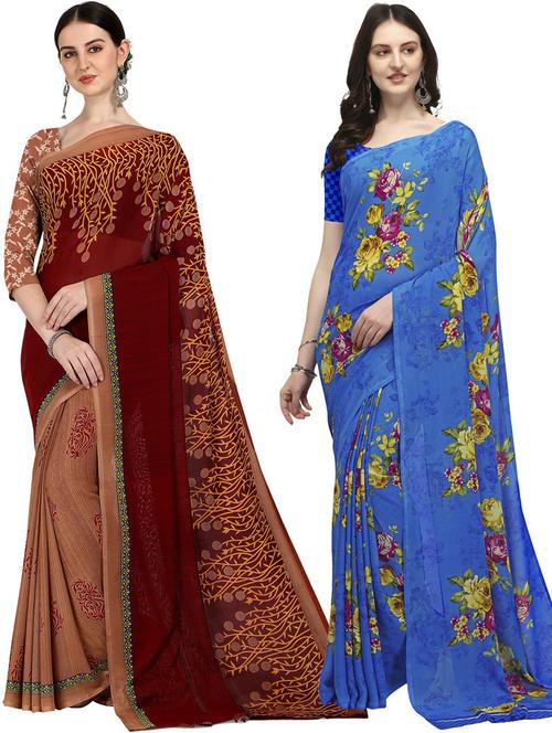 women pack of 2 casual wear combo sarees with blouse - 21429362 - Very Small Image - 1