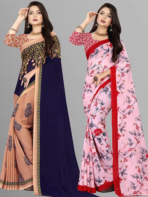 women pack of 2 casual wear combo sarees with blouse - 21429365 - Very Small Image - 1