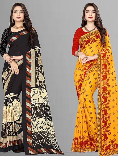 women pack of 2 casual wear combo sarees with blouse - 21429379 - Very Small Image - 1