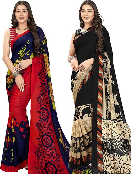 women pack of 2 casual wear sarees with blouse - 21429380 - Very Small Image - 1