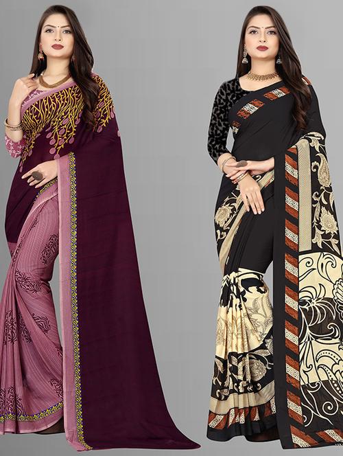 women pack of 2 casual wear combo sarees with blouse - 21429381 - Very Small Image - 1