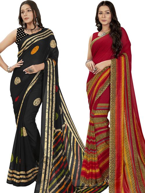 women pack of 2 casual wear sarees with blouse - 21429382 - Very Small Image - 1