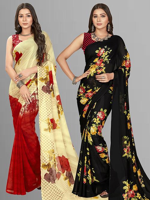 women pack of 2 casual wear combo sarees with blouse - 21429390 - Very Small Image - 1