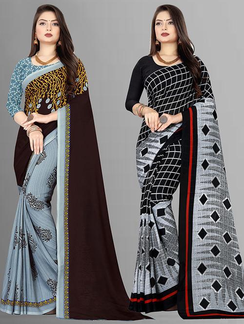 women pack of 2 casual wear sarees with blouse - 21429391 - Very Small Image - 1