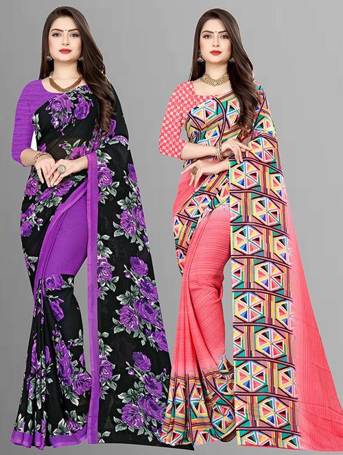 women pack of 2 casual wear combo sarees with blouse - 21429405 - Very Small Image - 1