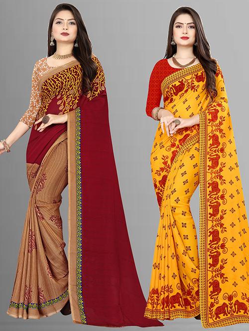 women pack of 2 casual wear combo sarees with blouse - 21429441 - Very Small Image - 1