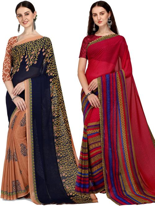 women pack of 2 casual wear combo sarees with blouse - 21429443 - Very Small Image - 1