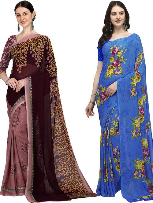 women pack of 2 casual wear sarees with blouse - 21429445 - Very Small Image - 1