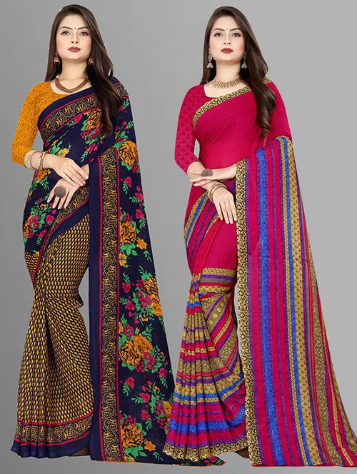 women pack of 2 casual wear combo sarees with blouse - 21429460 - Very Small Image - 1