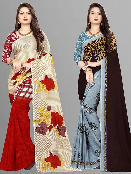 women pack of 2 casual wear sarees with blouse - 21429464 - Very Small Image - 1