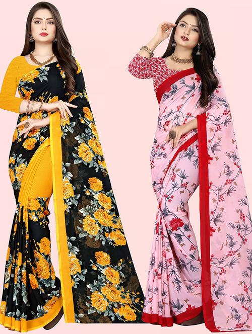 women pack of 2 casual wear combo sarees with blouse - 21429467 - Very Small Image - 1