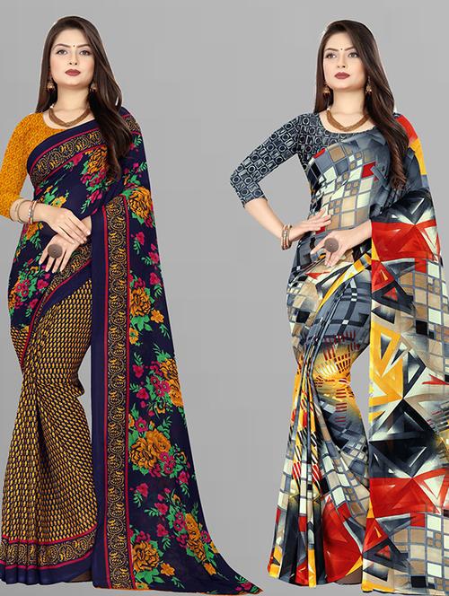 women pack of 2 casual wear combo sarees with blouse - 21429651 - Very Small Image - 1