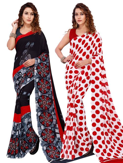 women pack of 2 casual wear combo sarees with blouse - 21429652 - Very Small Image - 1