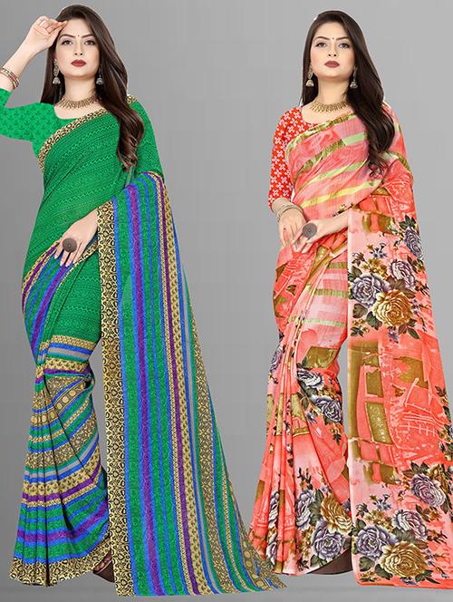 women pack of 2 casual wear combo sarees with blouse - 21429654 - Very Small Image - 1