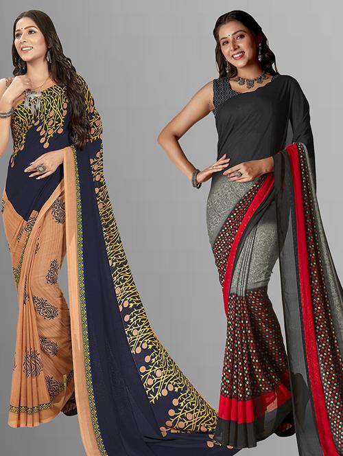 women pack of 2 casual wear combo sarees with blouse - 21429657 - Very Small Image - 1