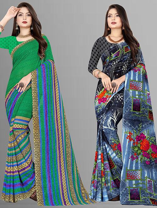women pack of 2 casual wear sarees with blouse - 21429659 - Very Small Image - 1