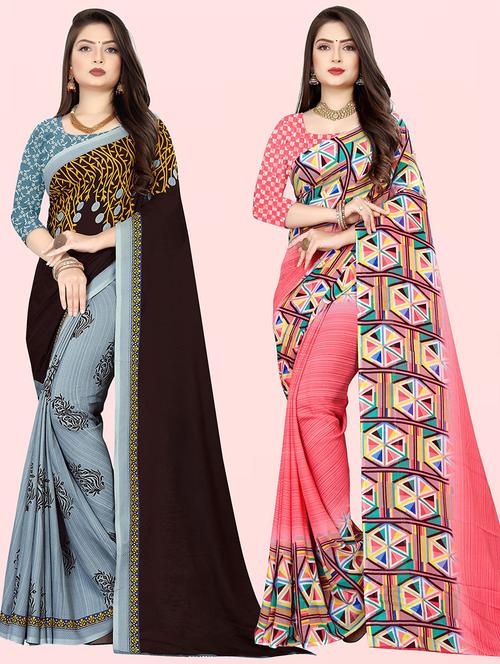 women pack of 2 casual wear sarees with blouse - 21429671 - Very Small Image - 1
