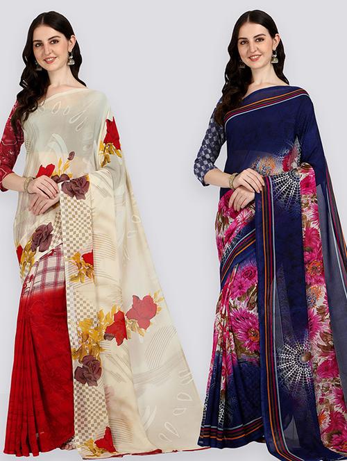 women pack of 2 casual wear combo sarees with blouse - 21429674 - Very Small Image - 1