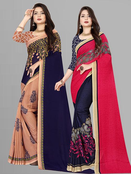 women pack of 2 casual wear combo sarees with blouse - 21429676 - Very Small Image - 1