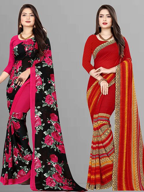 women pack of 2 casual wear combo sarees with blouse - 21429677 - Very Small Image - 1