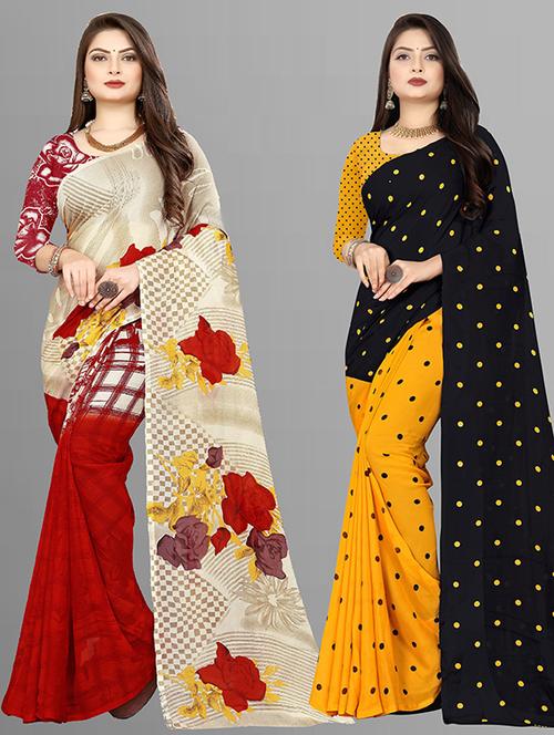 women pack of 2 casual wear combo sarees with blouse - 21429678 - Very Small Image - 1