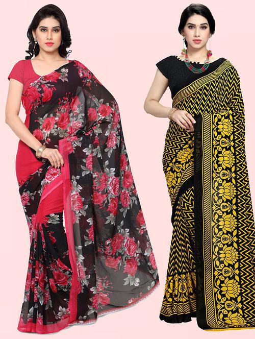 women pack of 2 casual wear combo sarees with blouse - 21429681 - Very Small Image - 1