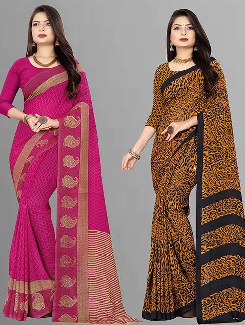 women pack of 2 casual wear combo sarees with blouse - 21429686 - Very Small Image - 1