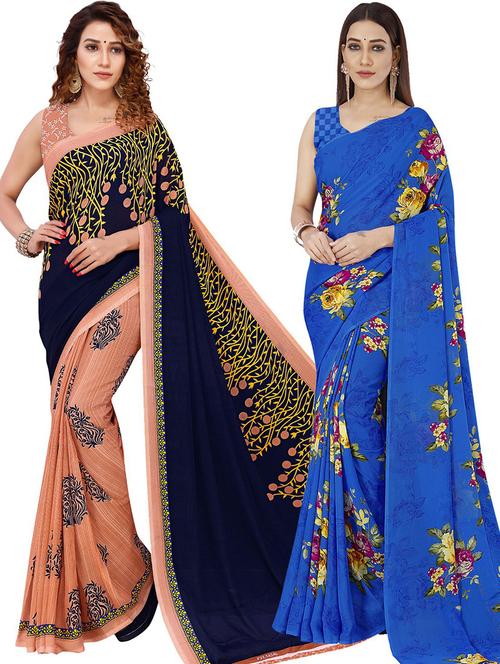 women pack of 2 casual wear combo sarees with blouse - 21429697 - Very Small Image - 1