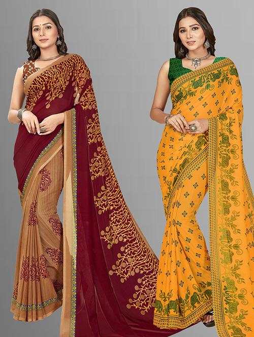 women pack of 2 casual wear sarees with blouse - 21429699 - Very Small Image - 1