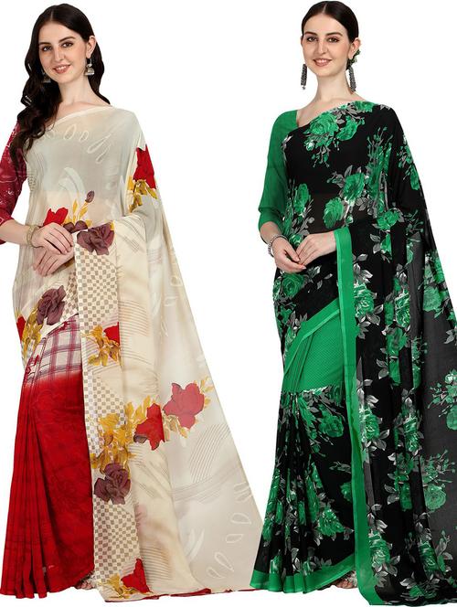 women pack of 2 casual wear combo sarees with blouse - 21429704 - Very Small Image - 1