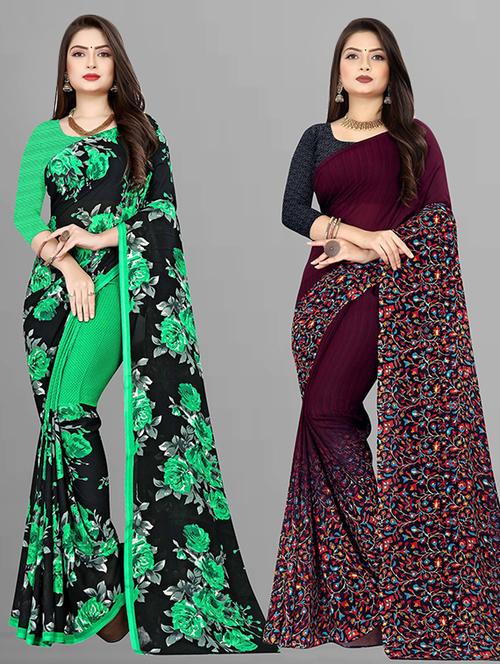  women pack of 2 casual wear combo sarees with blouse - 21429706 - Very Small Image - 1