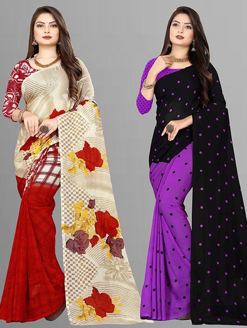 women pack of 2 casual wear combo sarees with blouse - 21429707 - Very Small Image - 1