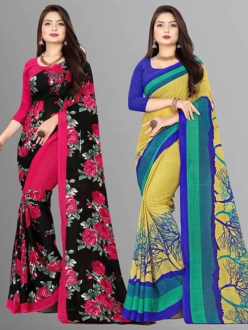  women pack of 2 casual wear combo sarees with blouse - 21429708 - Very Small Image - 1