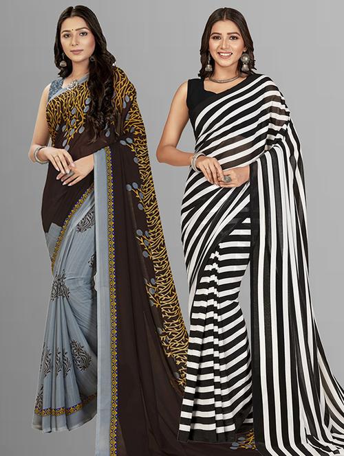  women pack of 2 casual wear combo sarees with blouse - 21429709 - Very Small Image - 1