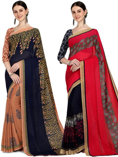 women pack of 2 casual wear combo sarees with blouse - 21429714 - Very Small Image - 1