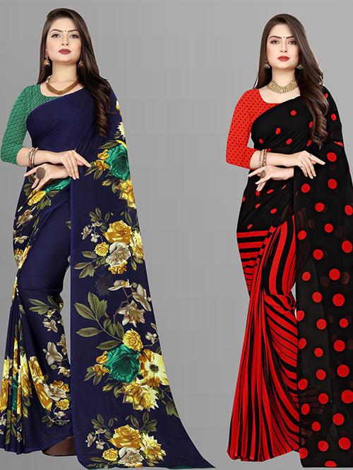  women pack of 2 casual wear combo sarees with blouse - 21429716 - Very Small Image - 1