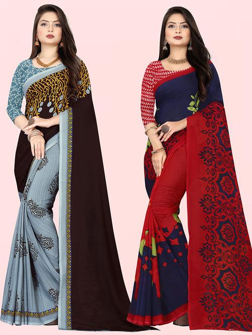  women pack of 2 casual wear combo sarees with blouse - 21429719 - Very Small Image - 1